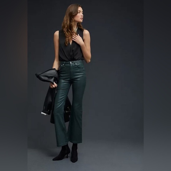 Rag & Bone Jeans Womens 27 Casey Coated High Rise Ankle Flare Pine Green - Picture 3 of 8